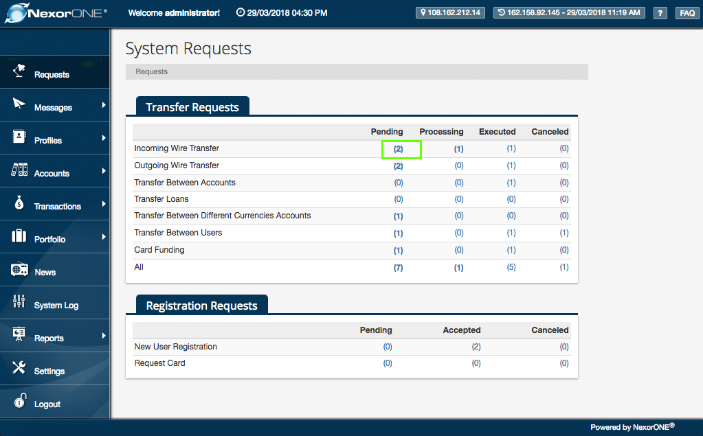 You will find columns with different 'Transfer Requests'. ... Click in the column number to view the requests