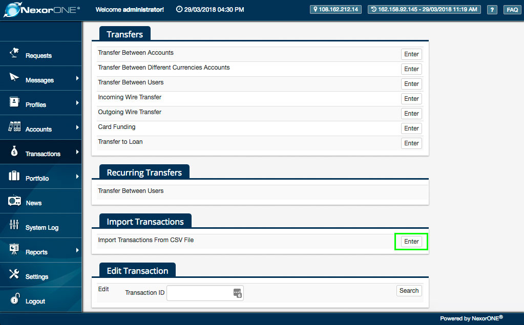 ... Click on the 'enter' button for 'Import Transactions from CSV File' under the 'Import Transactions' title 